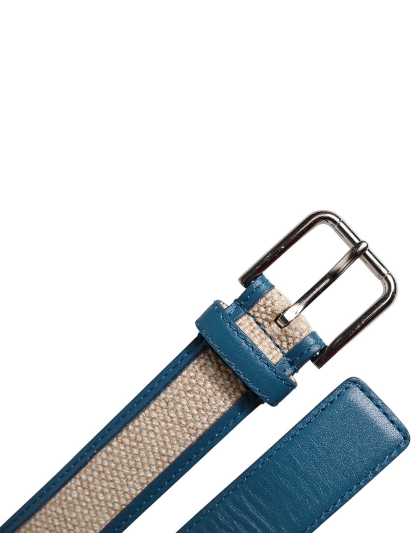 Dolce & Gabbana Blue Beige Leather Weaved Metal Buckle Men's Belt ()