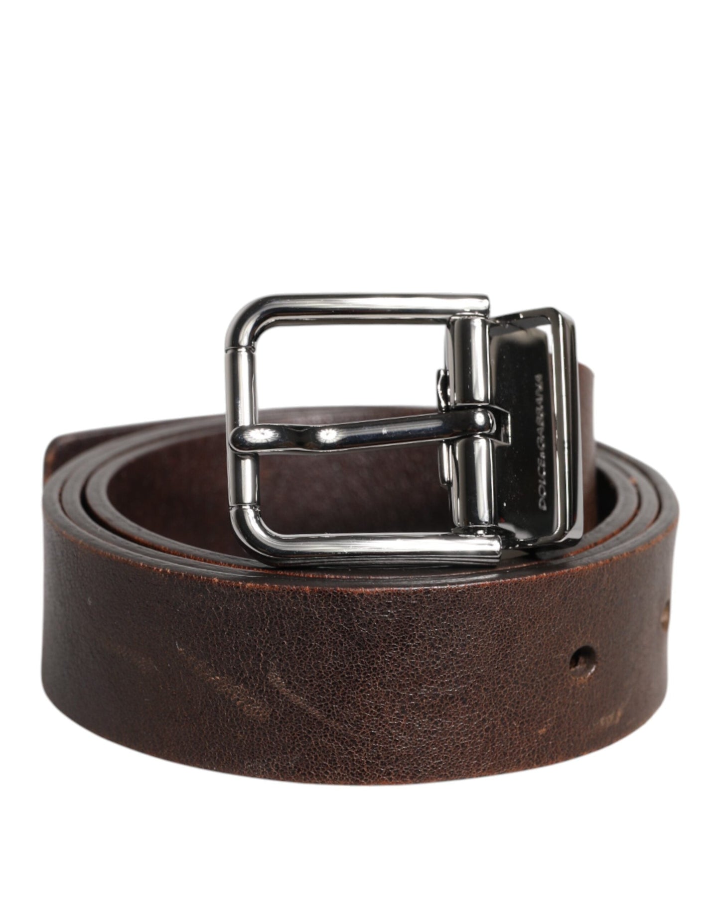 Dolce & Gabbana Brown Leather Classic Metal Logo Buckle Men's Belt ()