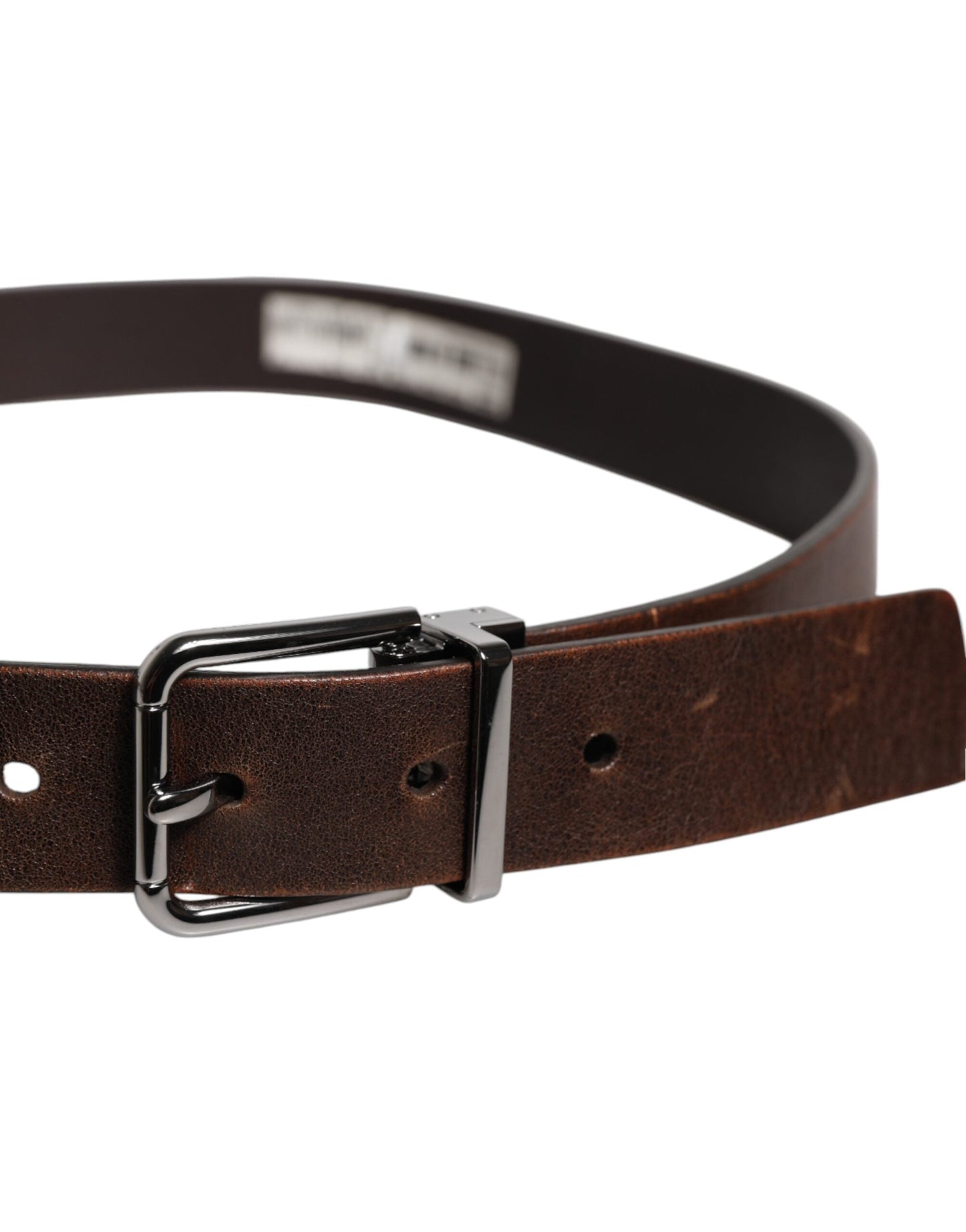 Dolce & Gabbana Brown Leather Classic Metal Logo Buckle Men's Belt ()