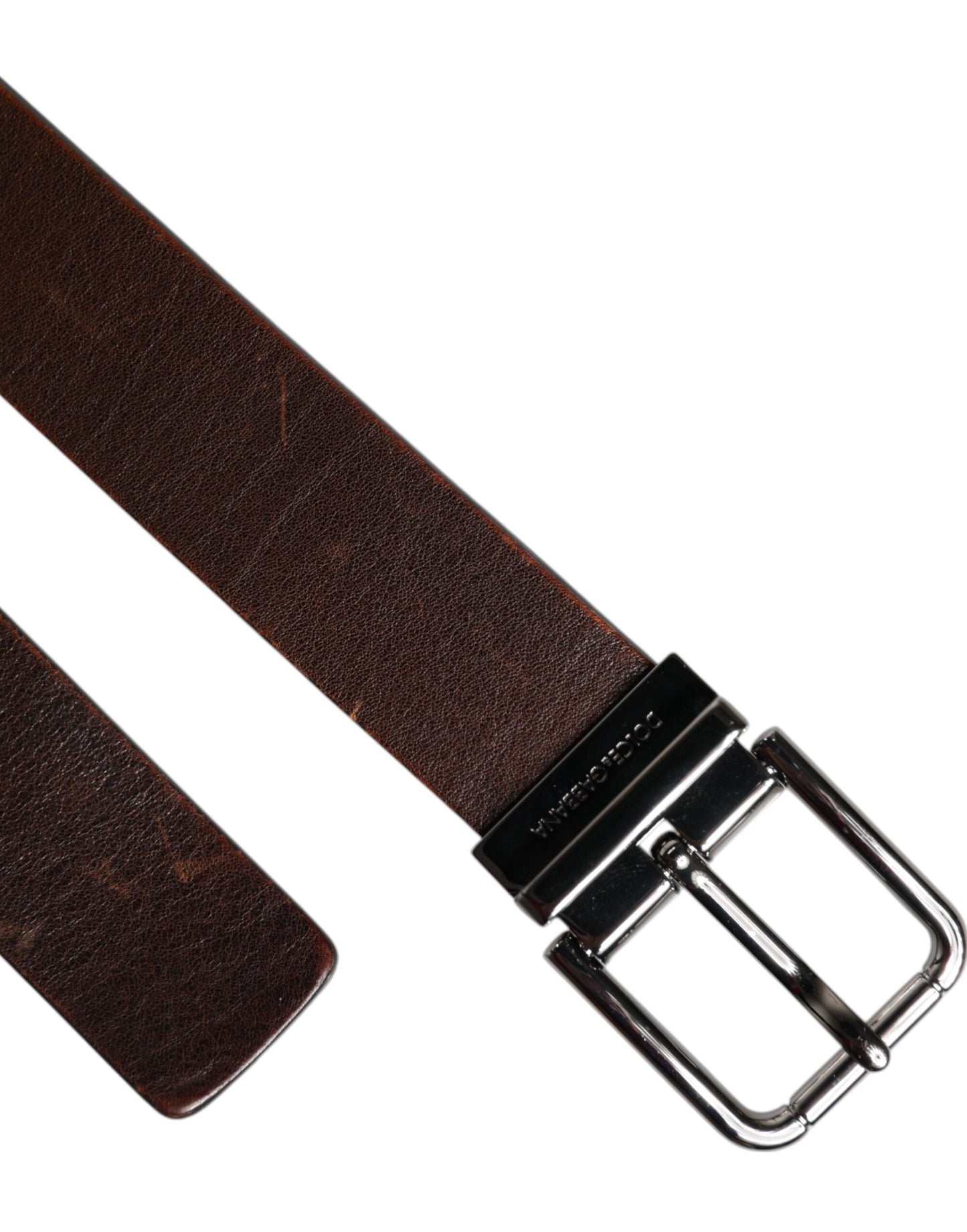 Dolce & Gabbana Brown Leather Classic Metal Logo Buckle Men's Belt ()