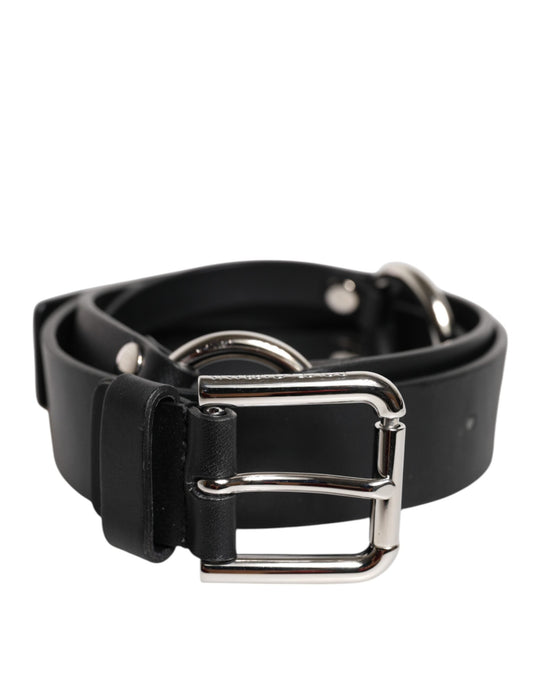 Dolce & Gabbana Black Leather Classic Metal Logo Buckle Men's Belt ()