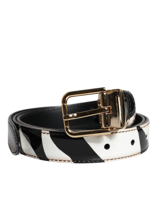 Dolce & Gabbana Black White Zebra Gold Metal Logo Buckle Men's Belt ()
