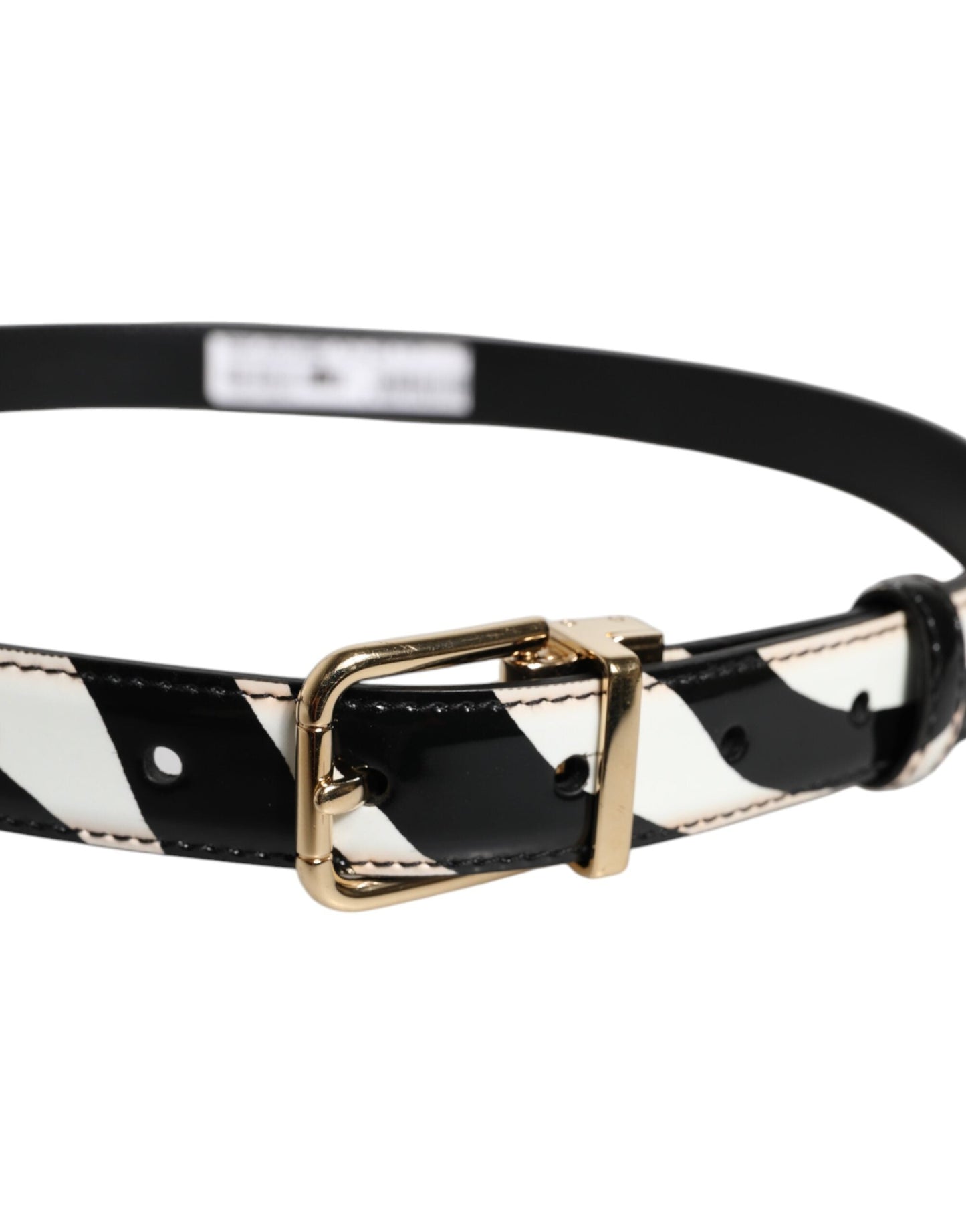 Dolce & Gabbana Black White Zebra Gold Metal Logo Buckle Men's Belt ()