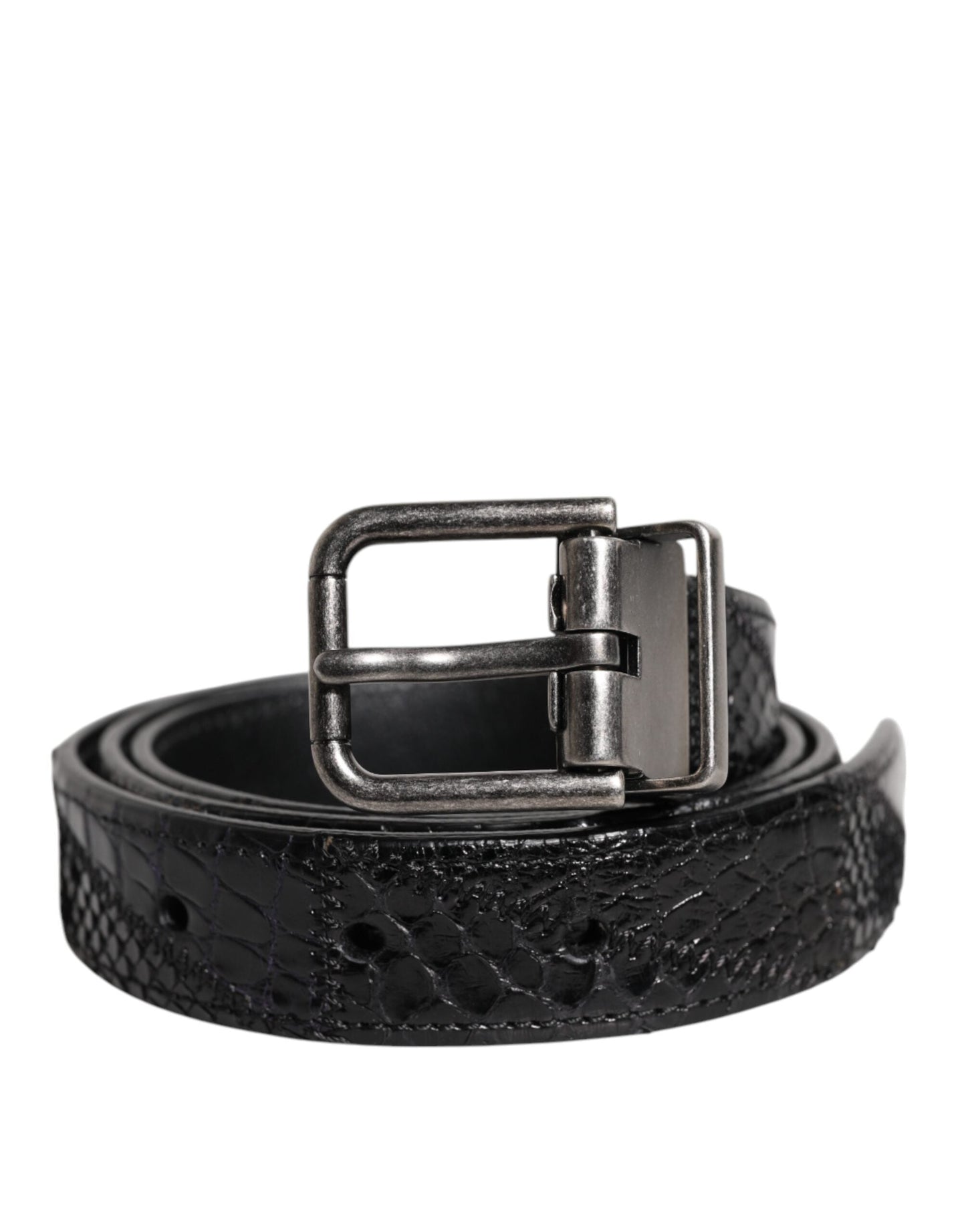 Dolce & Gabbana Black Exotic Leather Metal Logo Buckle Men's Belt ()