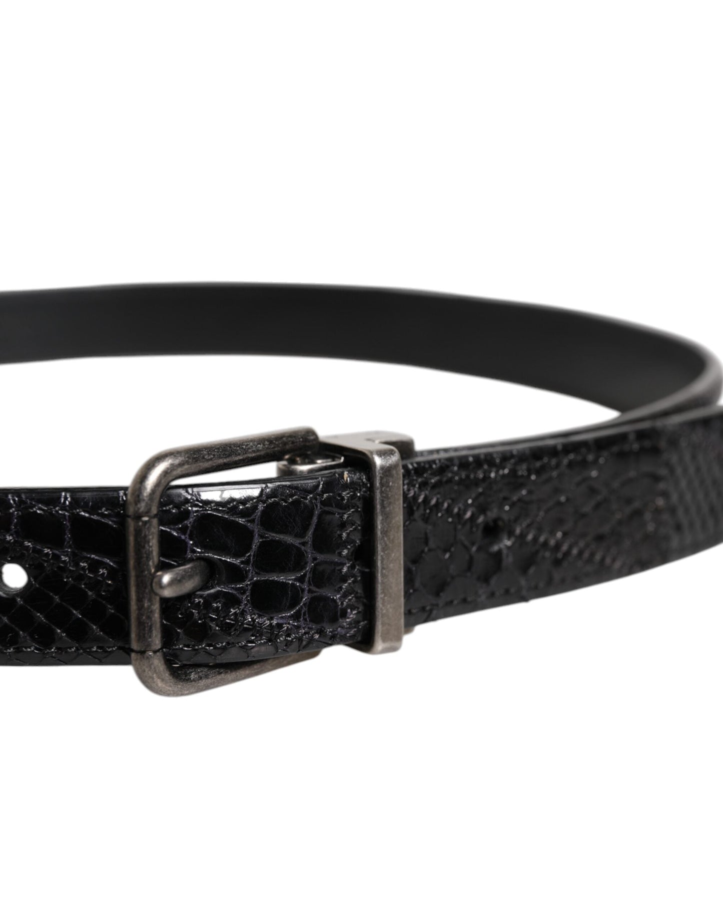 Dolce & Gabbana Black Exotic Leather Metal Logo Buckle Men's Belt ()