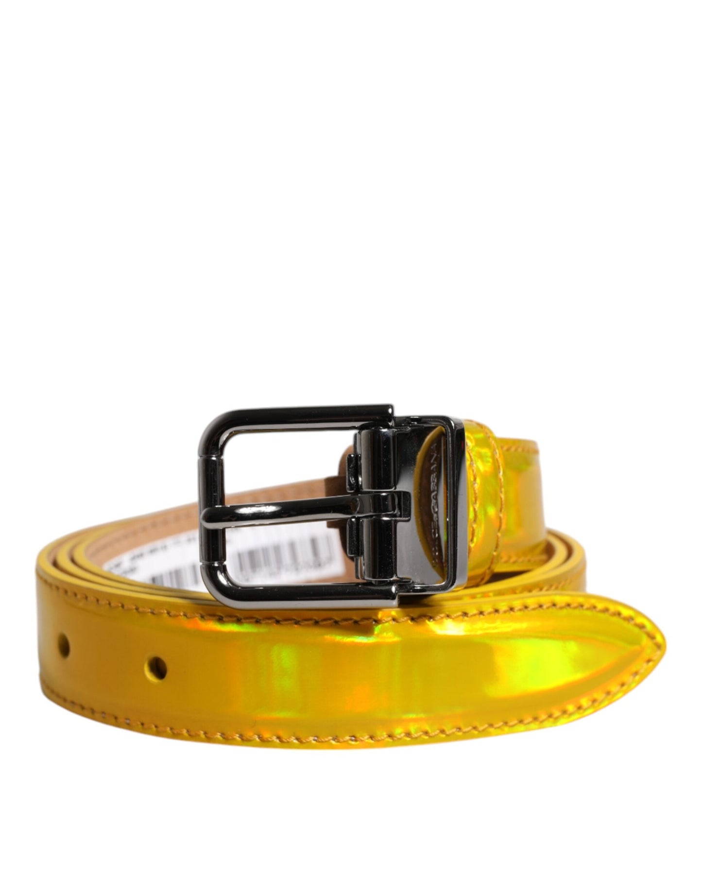 Dolce & Gabbana Metallic Yellow Leather Metal Logo Buckle Men's Belt ()