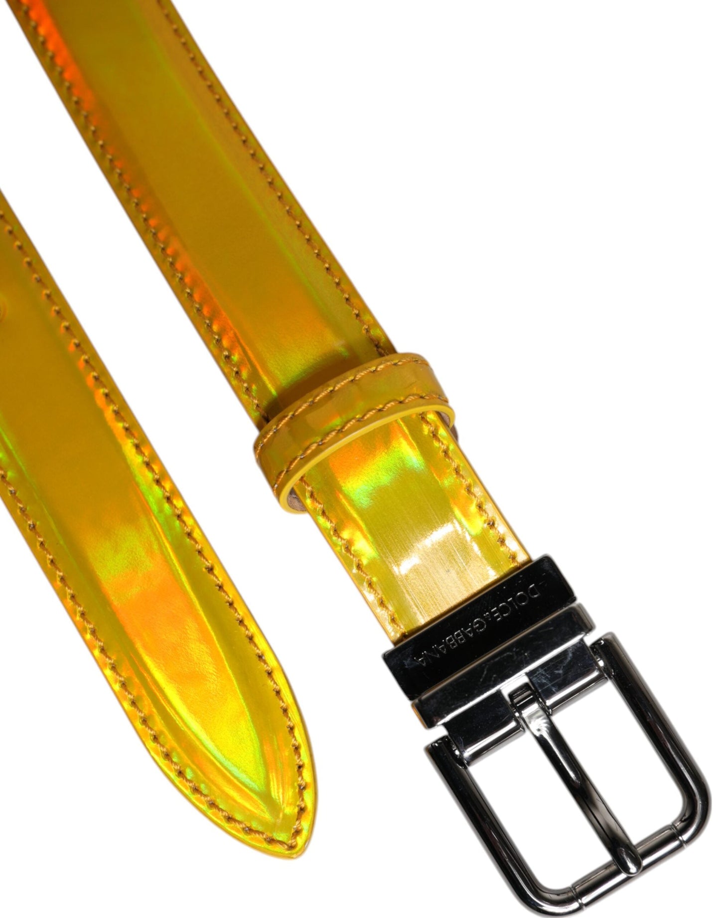 Dolce & Gabbana Metallic Yellow Leather Metal Logo Buckle Men's Belt ()