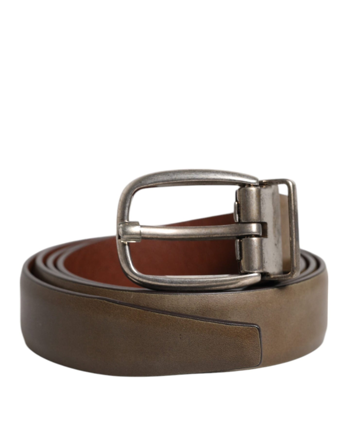 Dolce & Gabbana Brown Leather Classic Metal Logo Buckle Men's Belt ()