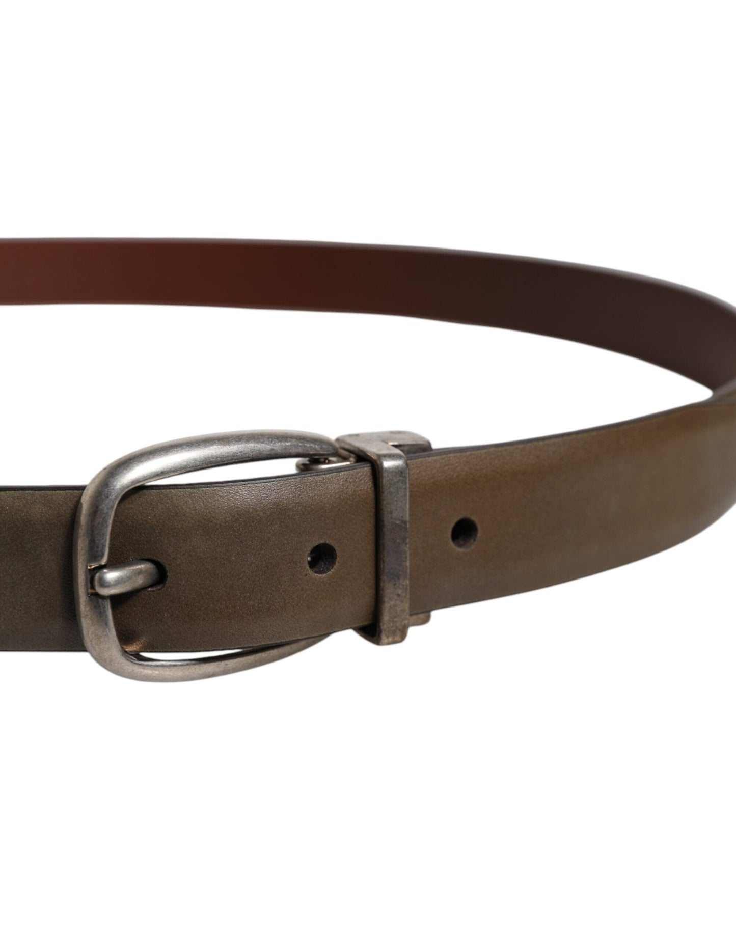 Dolce & Gabbana Brown Leather Classic Metal Logo Buckle Men's Belt ()