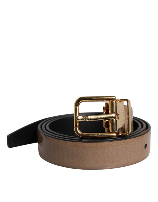 Dolce & Gabbana Brown Leather Classic Metal Logo Buckle Men's Belt ()