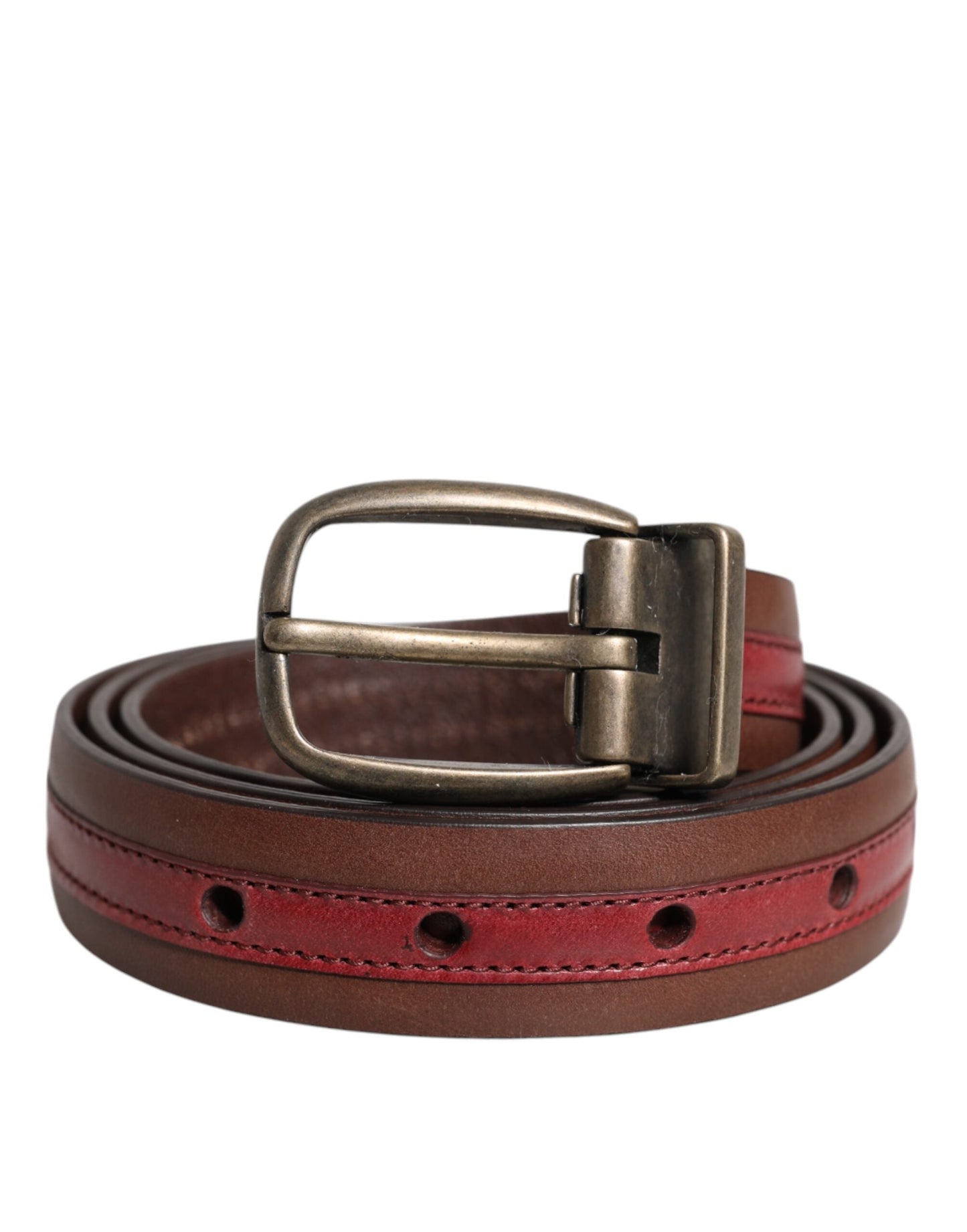 Dolce & Gabbana Burgundy Leather Metal Logo Buckle Men's Belt