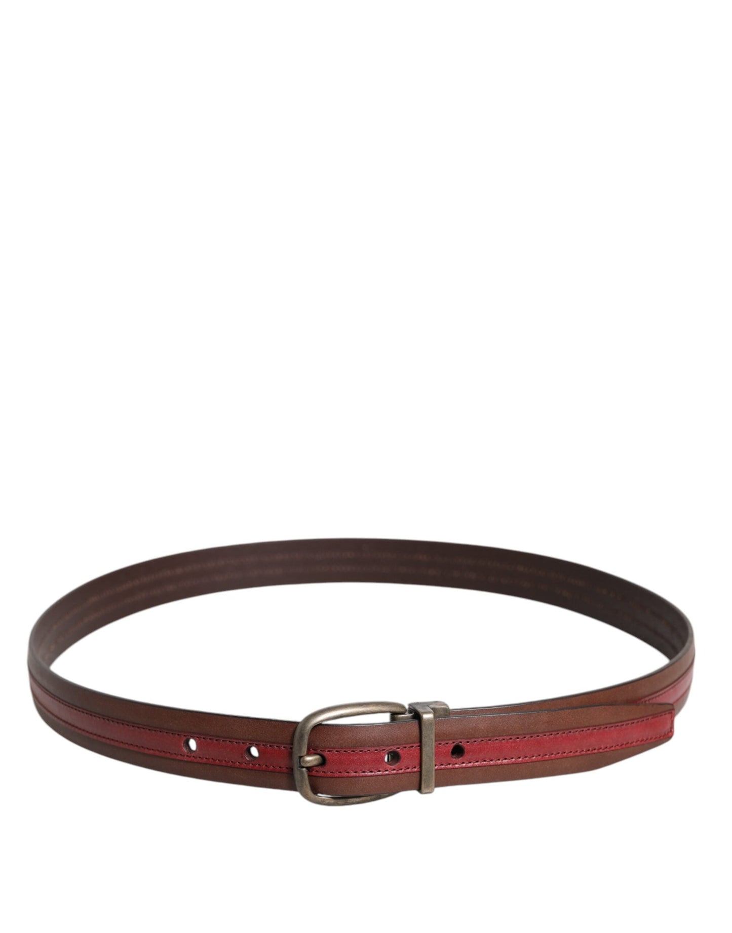 Dolce & Gabbana Burgundy Leather Metal Logo Buckle Men's Belt