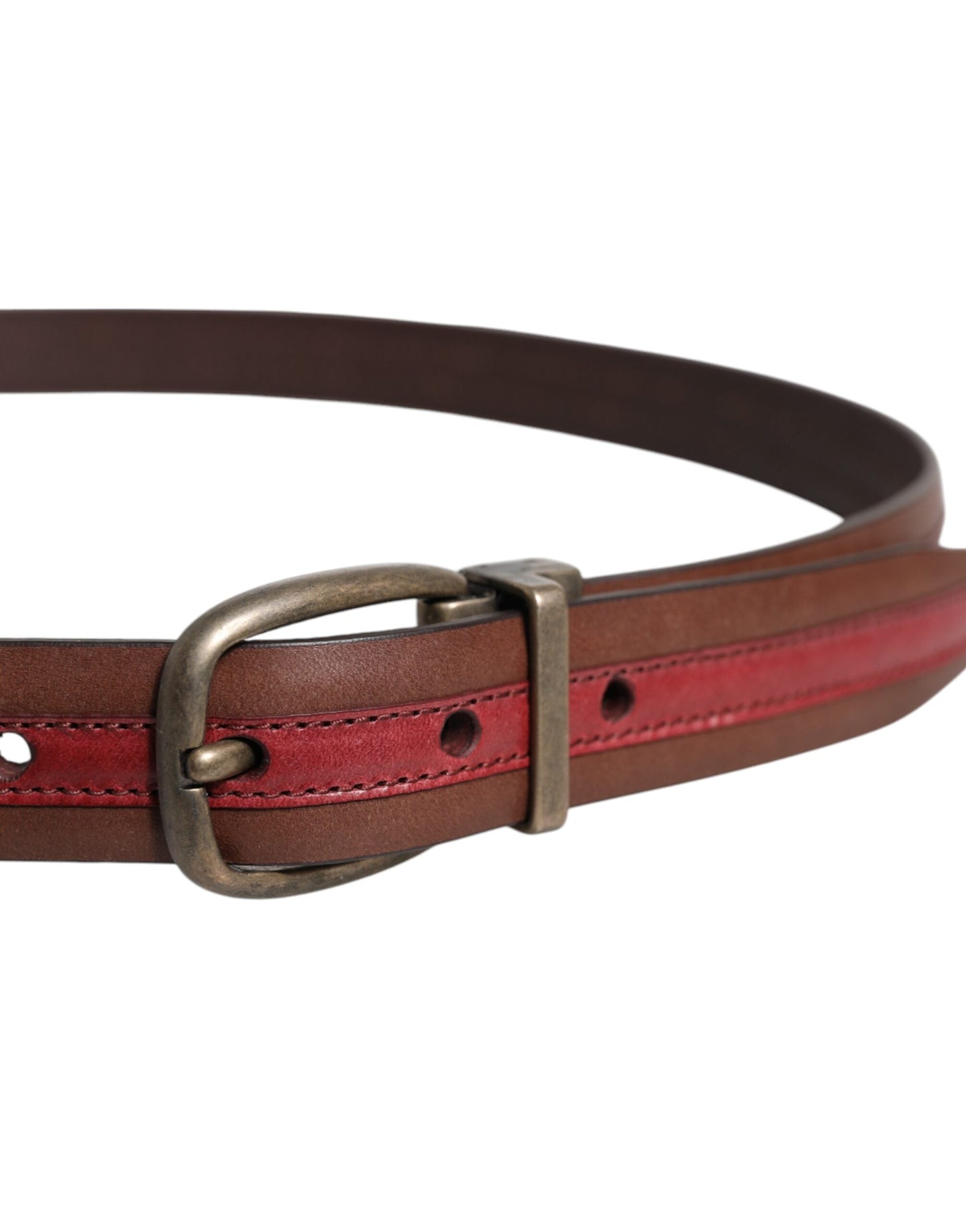 Dolce & Gabbana Burgundy Leather Metal Logo Buckle Men's Belt