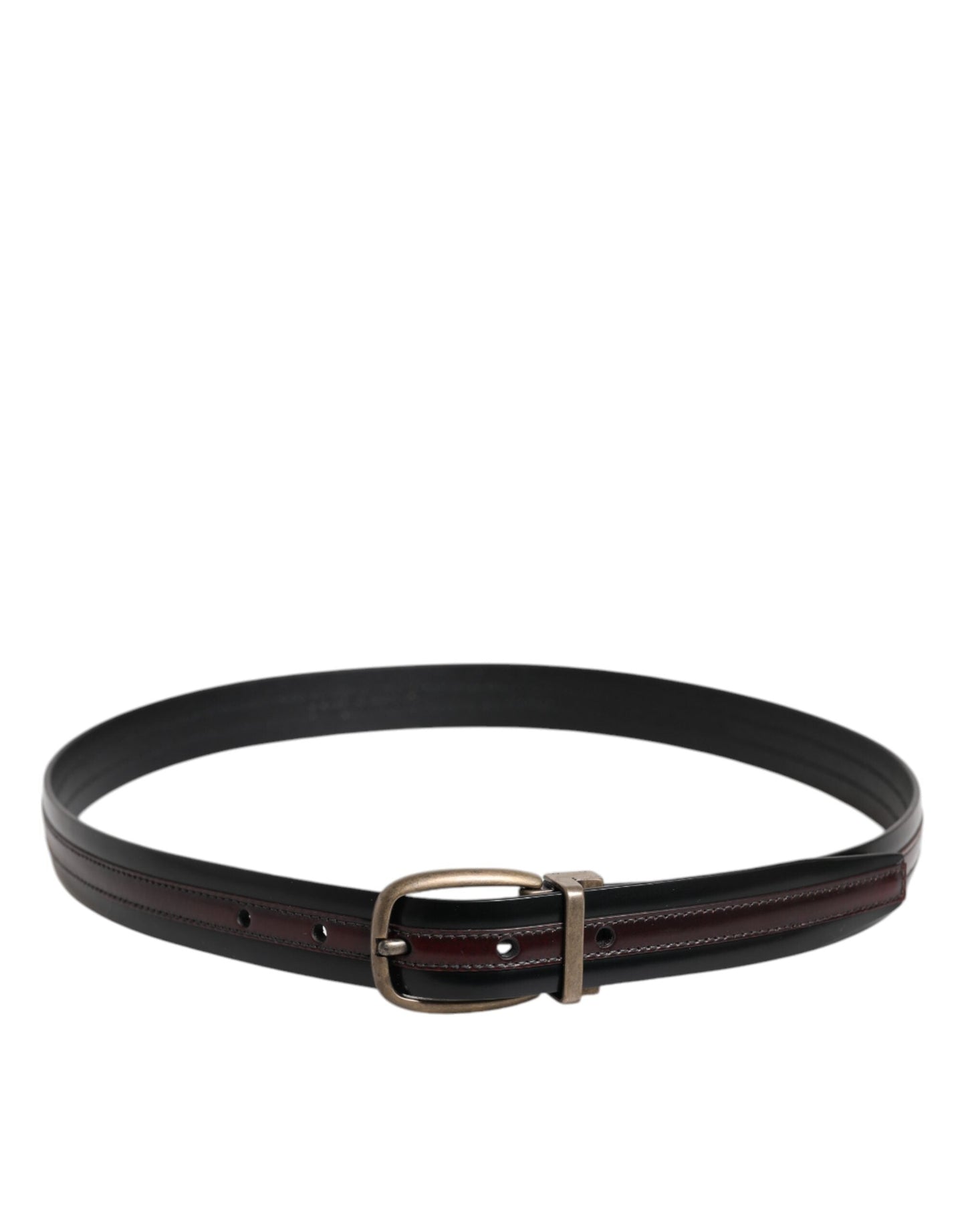 Dolce & Gabbana Black Burgundy Calfskin Metal Logo Buckle Men's Belt