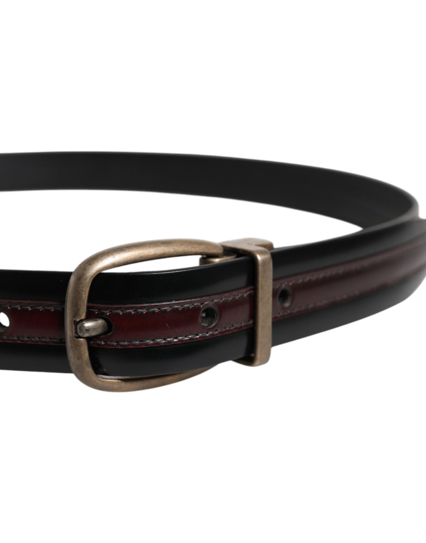 Dolce & Gabbana Black Burgundy Calfskin Metal Logo Buckle Men's Belt