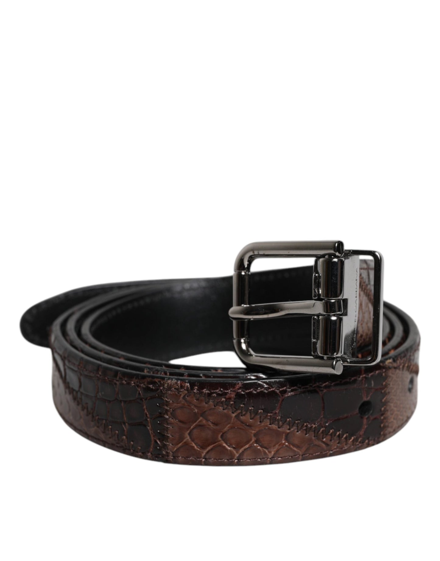 Dolce & Gabbana Brown Exotic Leather Metal Logo Buckle Men's Belt ()