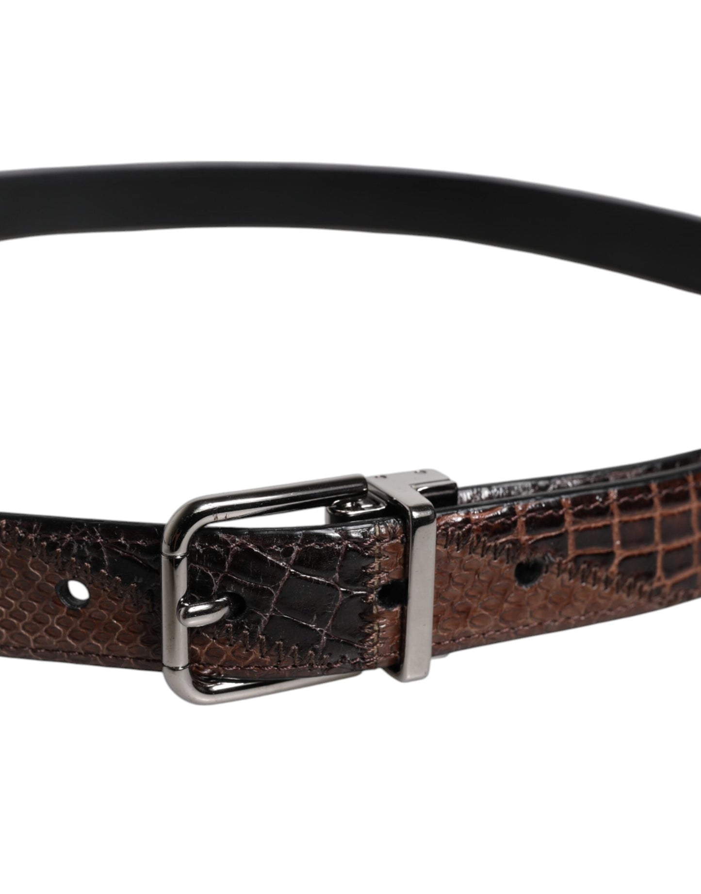 Dolce & Gabbana Brown Exotic Leather Metal Logo Buckle Men's Belt ()