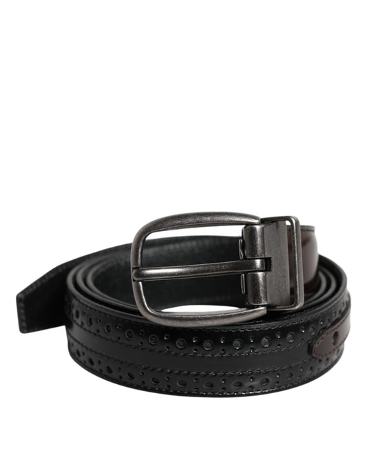 Dolce & Gabbana Black Brown Leather Classic Metal Buckle Men's Belt