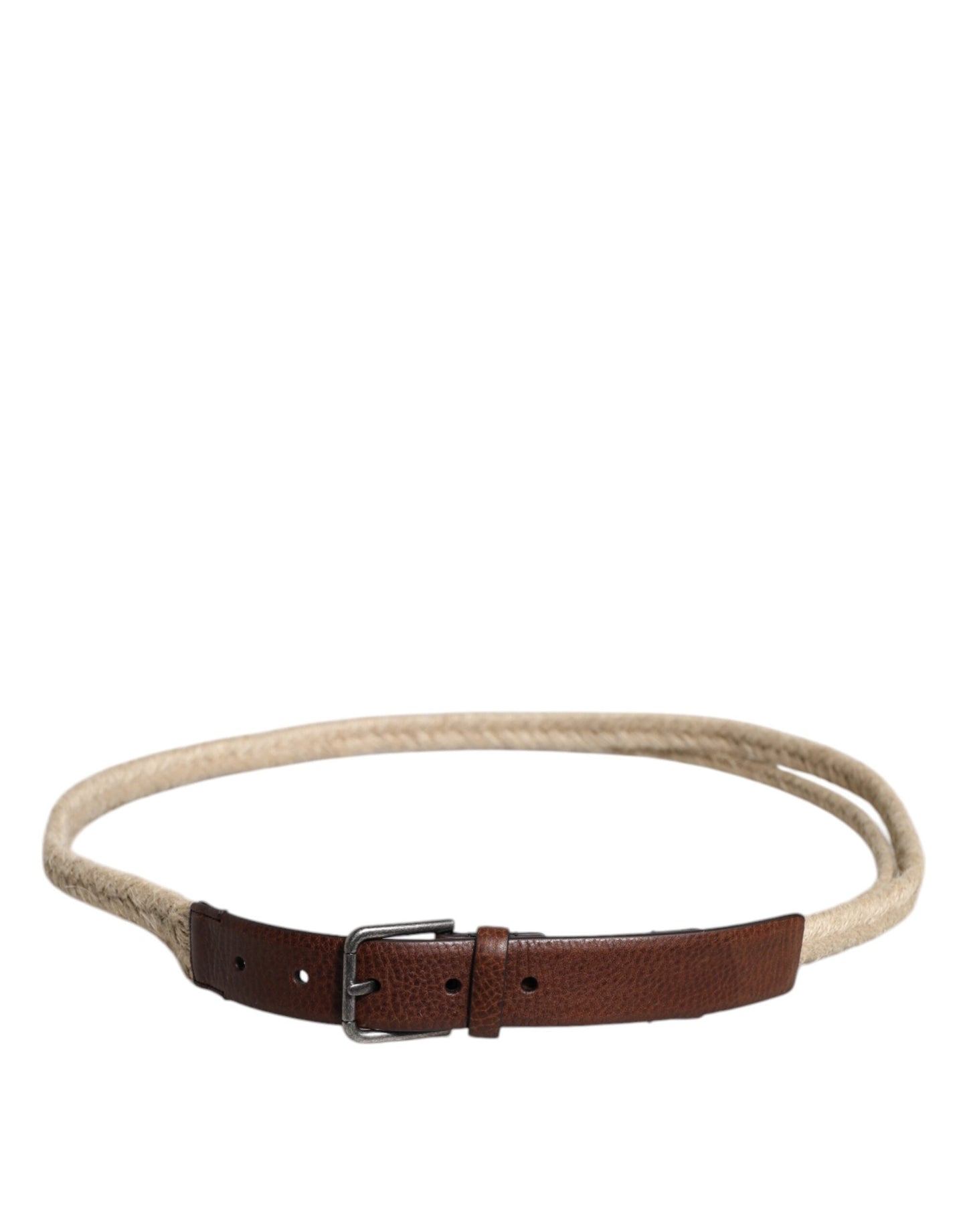 Dolce & Gabbana Brown Jute Leather Woven Metal Buckle Men's Belt