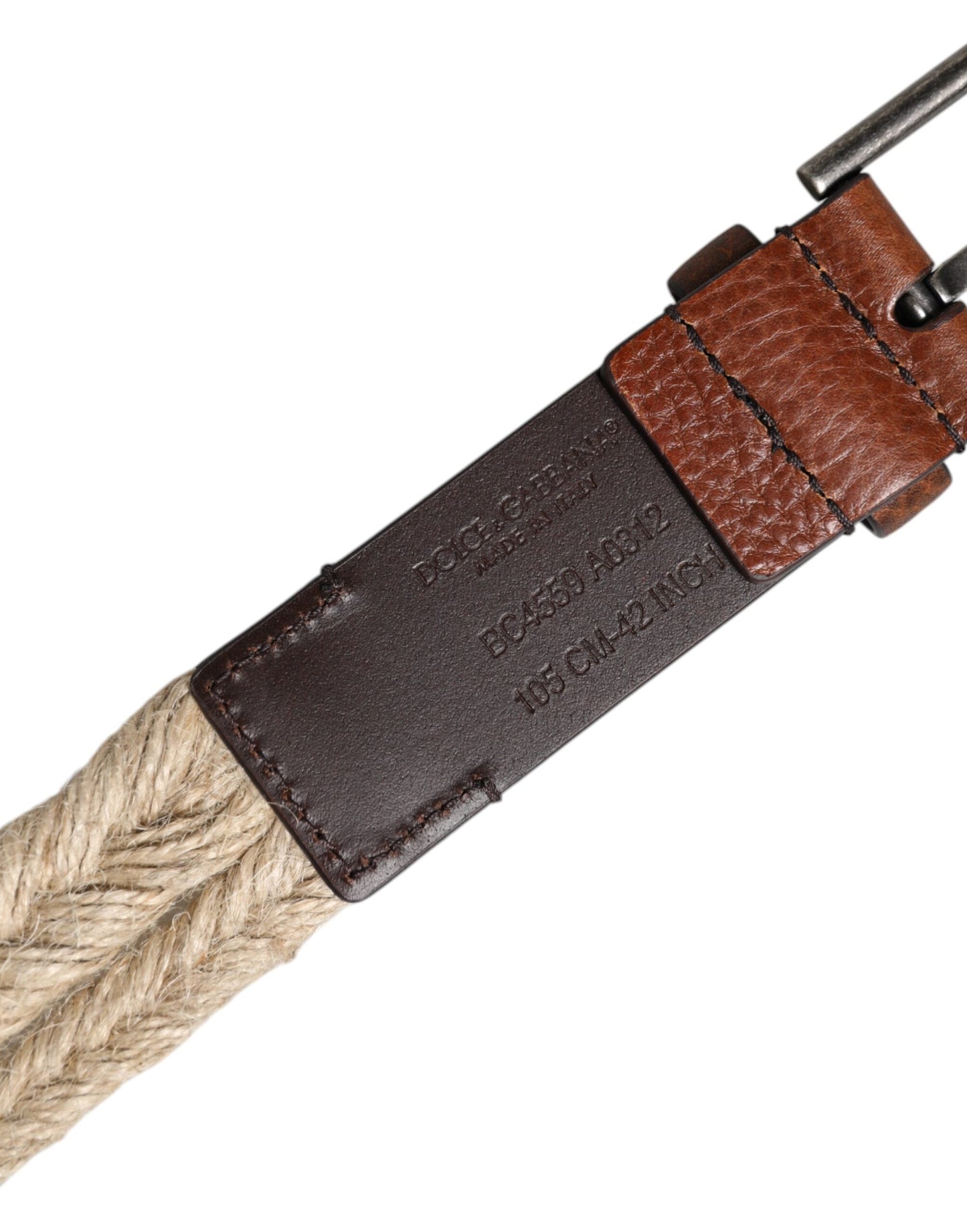 Dolce & Gabbana Brown Jute Leather Woven Metal Buckle Men's Belt
