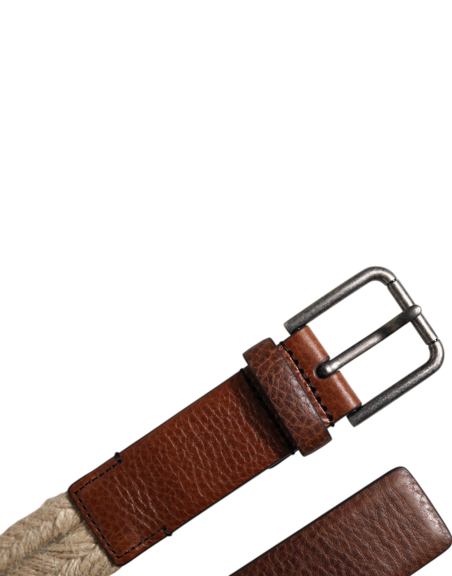 Dolce & Gabbana Brown Jute Leather Woven Metal Buckle Men's Belt