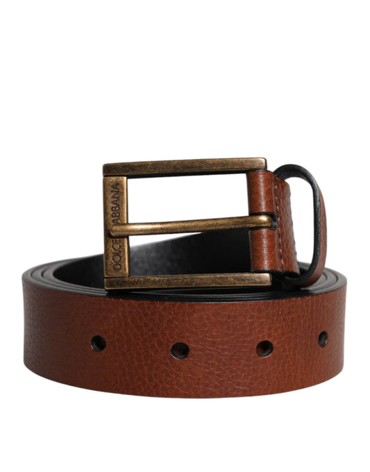 Dolce & Gabbana Brown Calf Leather Classic Metal Buckle Men's Belt