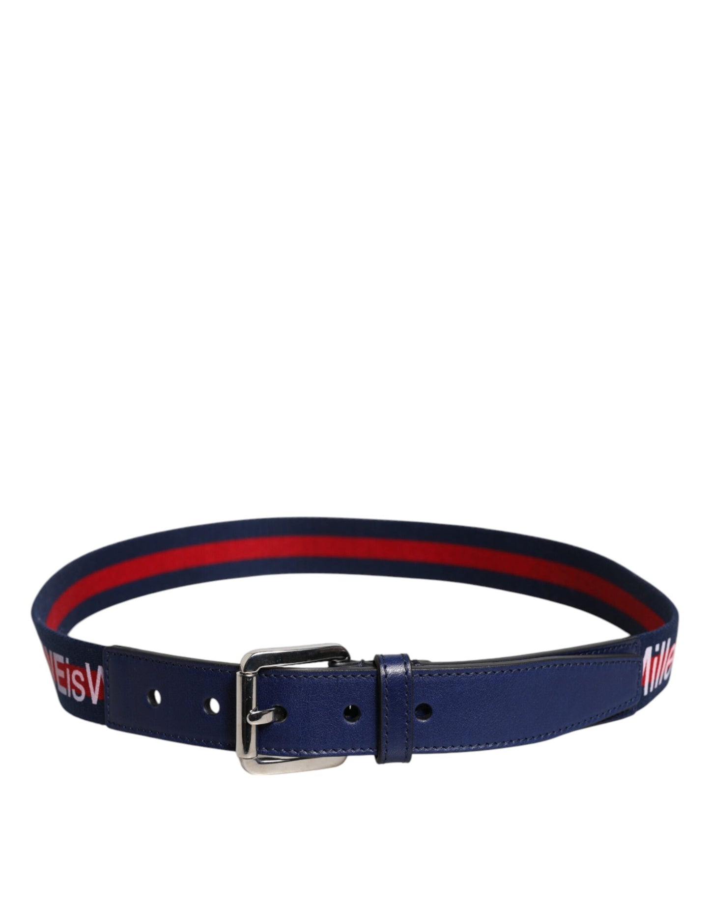 Dolce & Gabbana Blue Cotton Leather Printed Metal Buckle Men's Belt