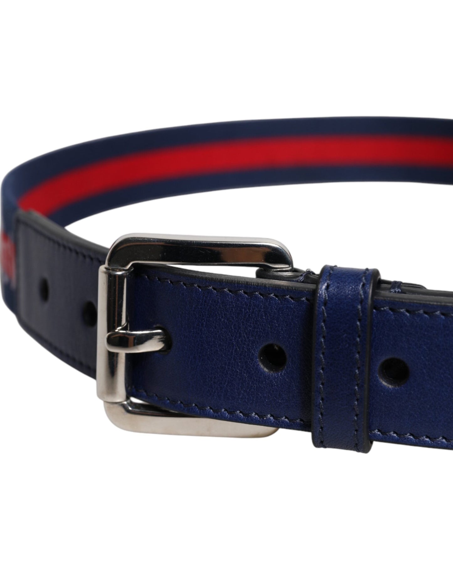 Dolce & Gabbana Blue Cotton Leather Printed Metal Buckle Men's Belt