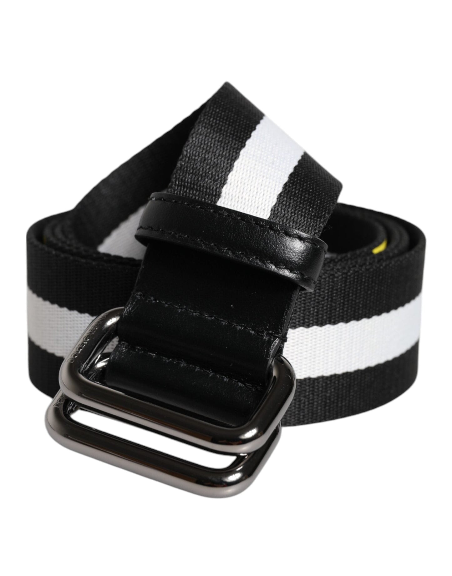 Dolce & Gabbana Black Yellow Logo Striped Metal Buckle Men's Belt