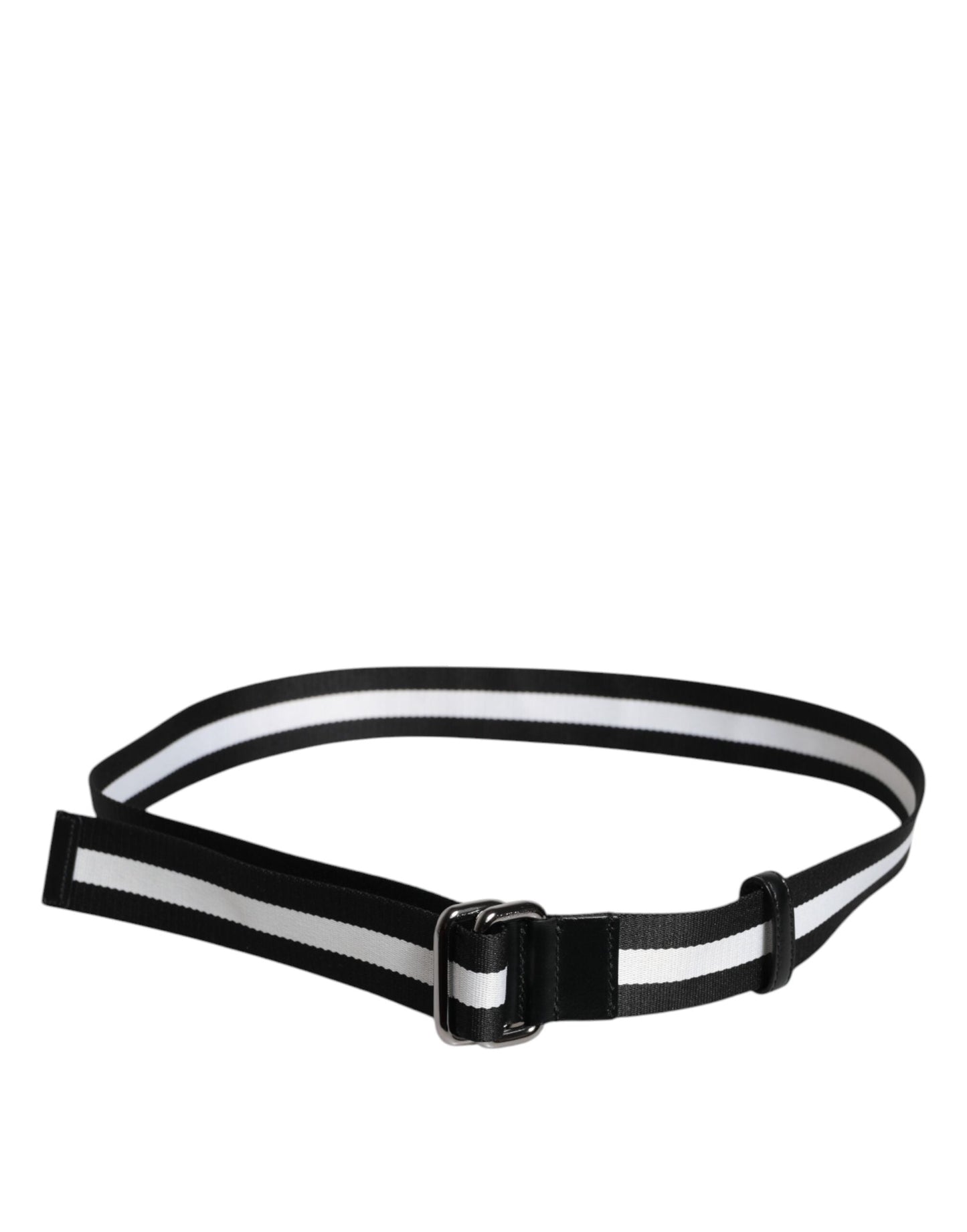 Dolce & Gabbana Black Yellow Logo Striped Metal Buckle Men's Belt