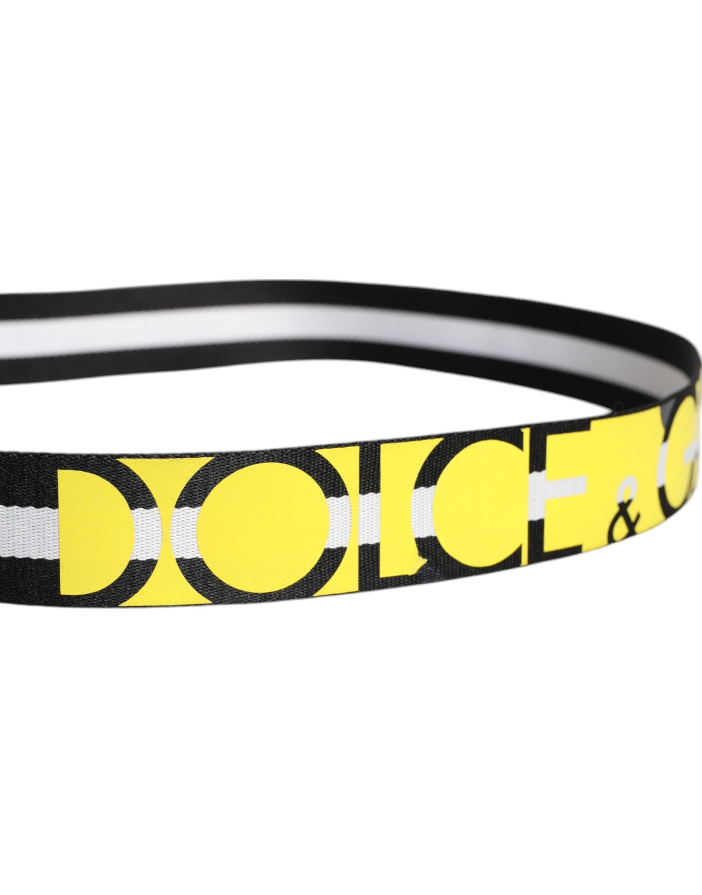Dolce & Gabbana Black Yellow Logo Striped Metal Buckle Men's Belt