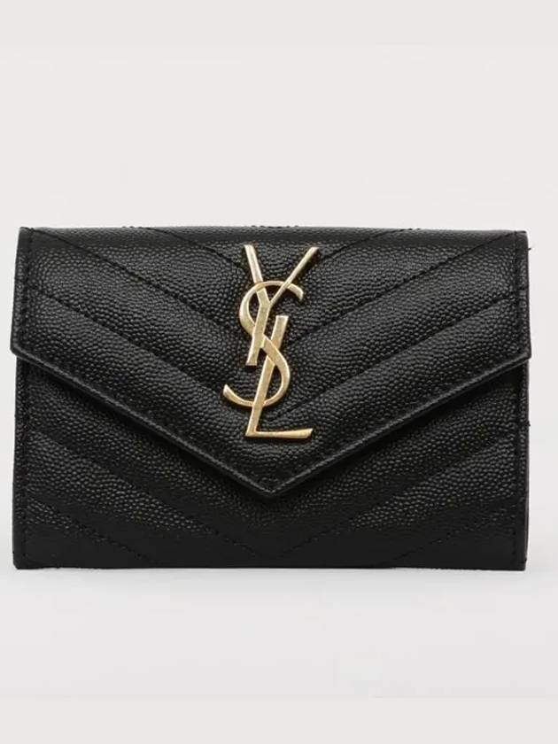 Saint Laurent Cassandre Matelasse Small Lambskin Card Wallet Black