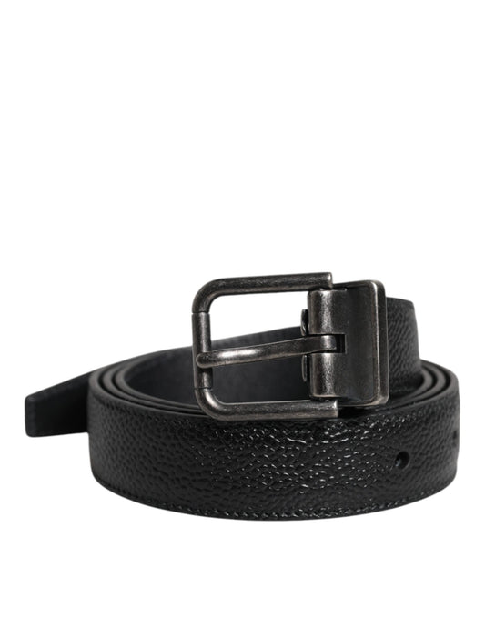 Dolce & Gabbana Black Calf Leather Classic Metal Buckle Men's Belt