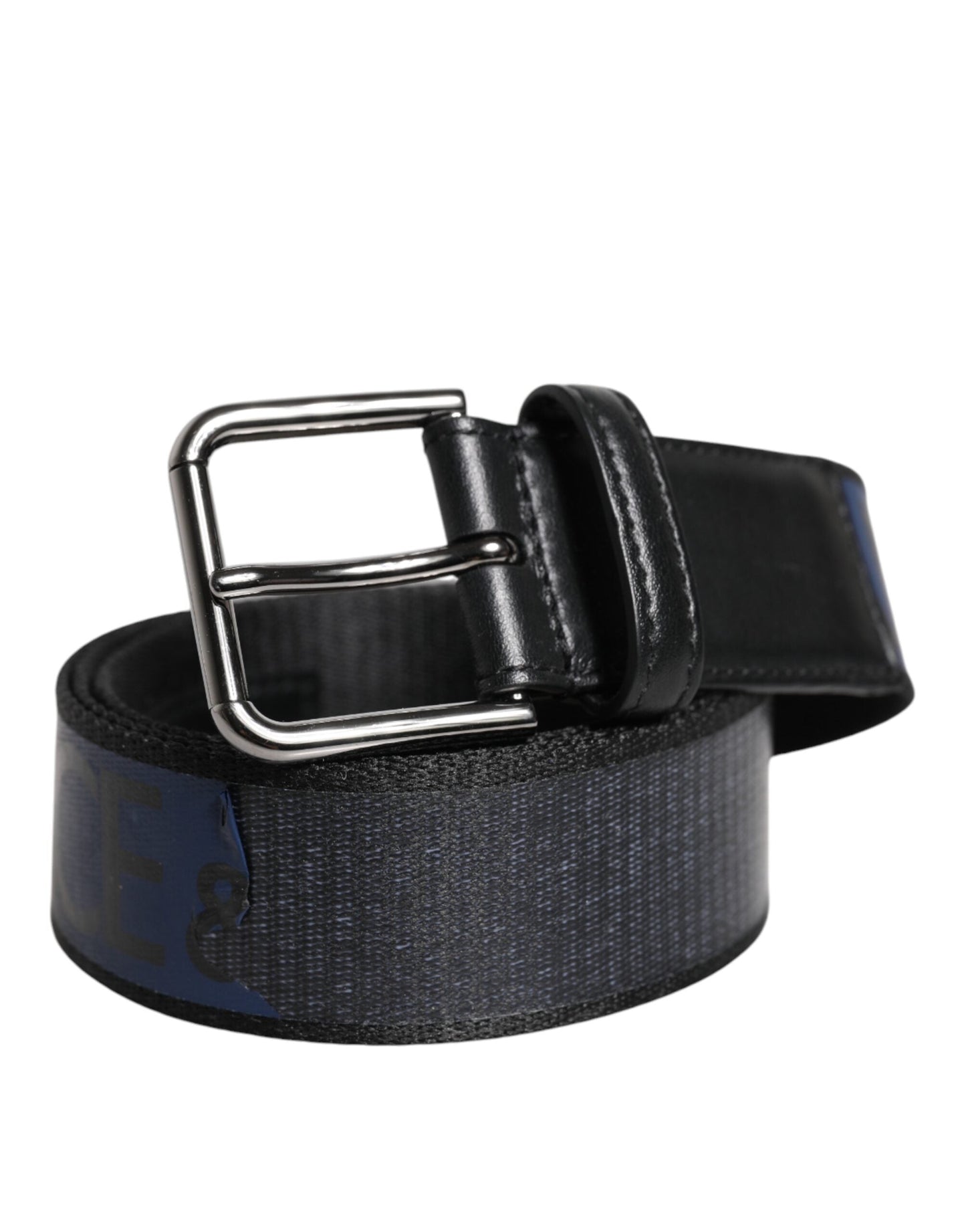 Dolce & Gabbana Black Blue Polyester Printed Metal Buckle Men's Belt ()