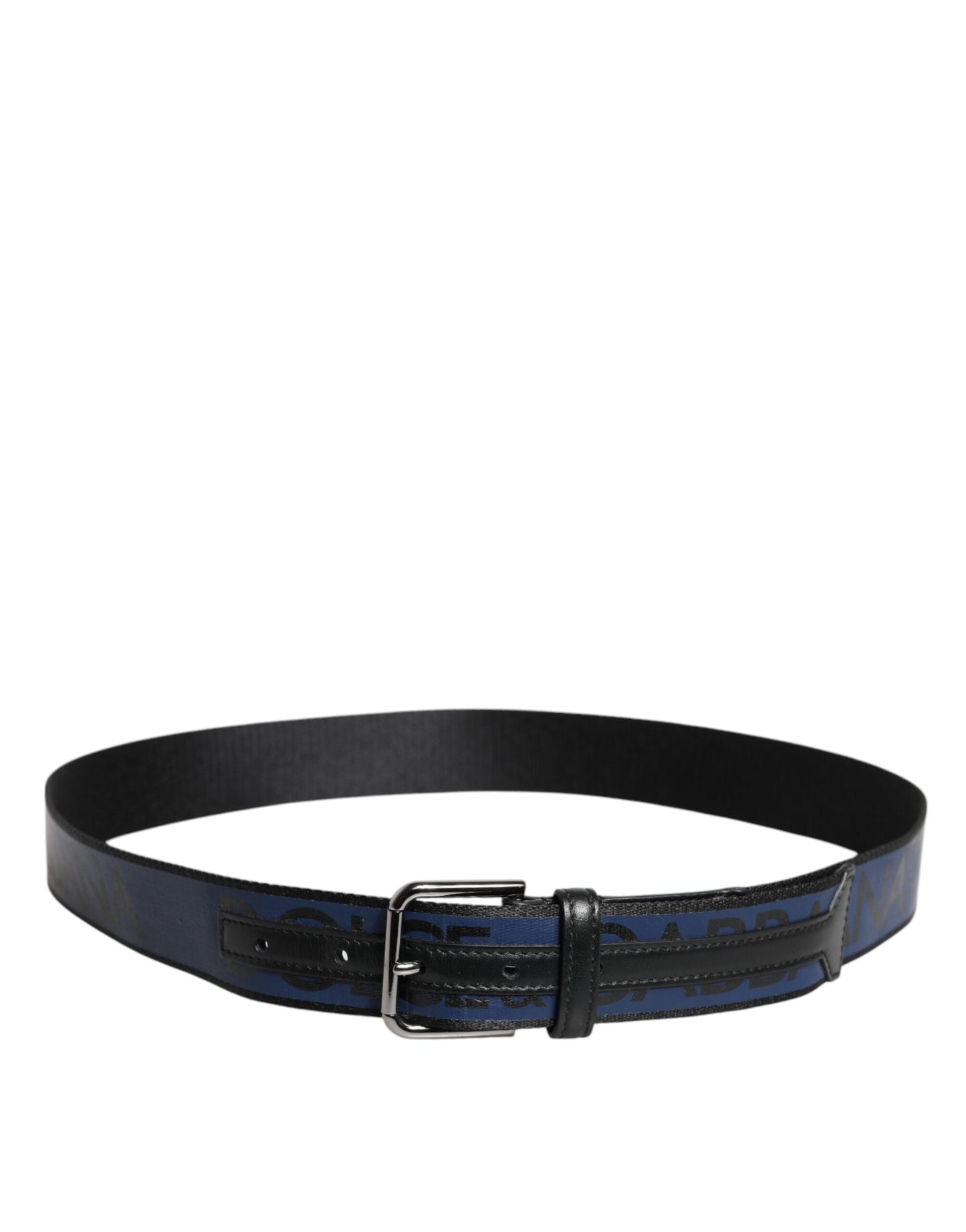 Dolce & Gabbana Black Blue Polyester Printed Metal Buckle Men's Belt ()