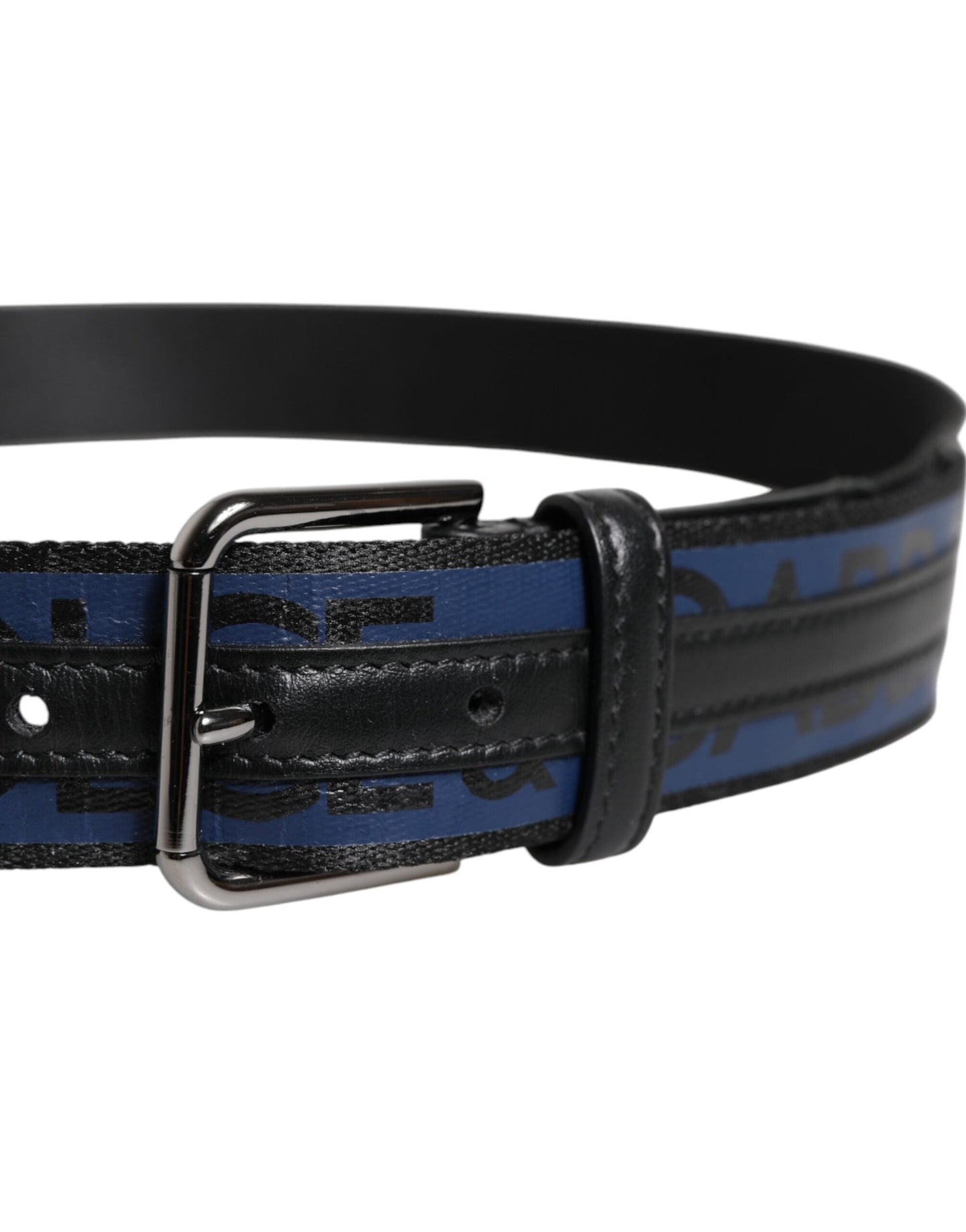 Dolce & Gabbana Black Blue Polyester Printed Metal Buckle Men's Belt ()