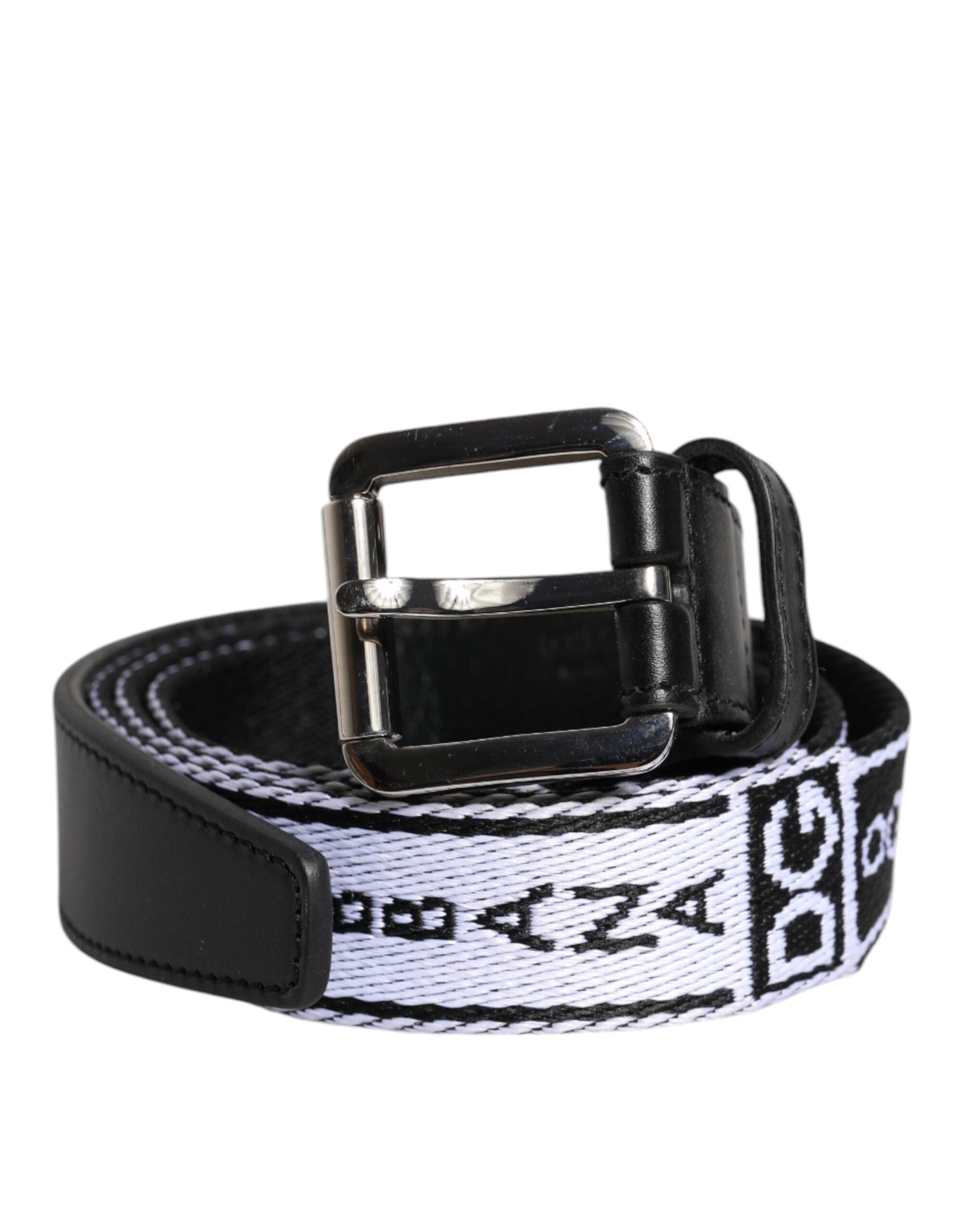 Dolce & Gabbana Black White Printed Metal Logo Buckle Men's Belt