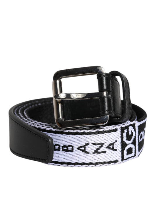 Dolce & Gabbana Black White Printed Metal Logo Buckle Men's Belt