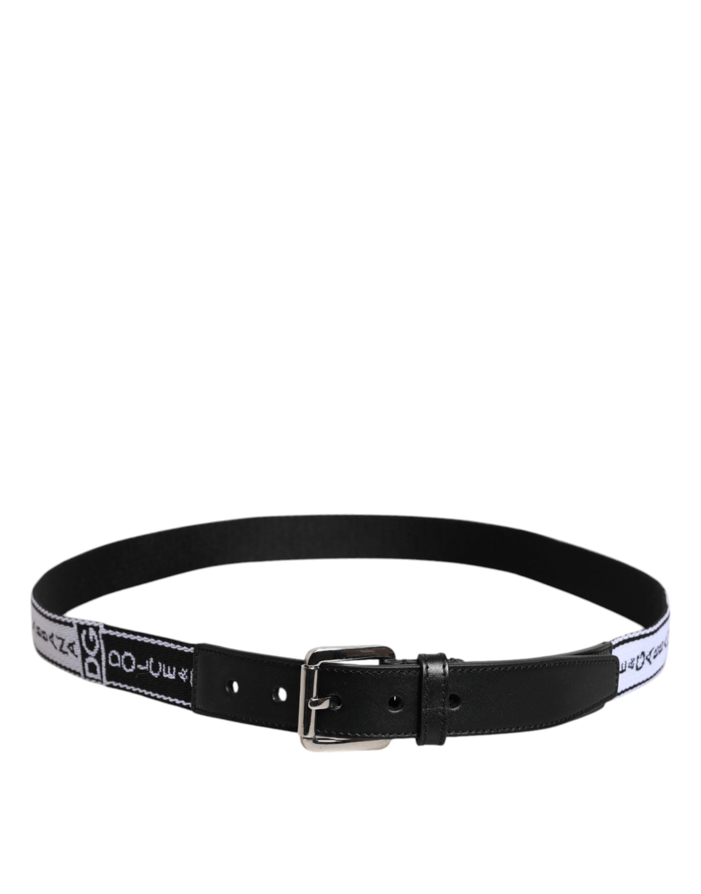 Dolce & Gabbana Black White Printed Metal Logo Buckle Men's Belt