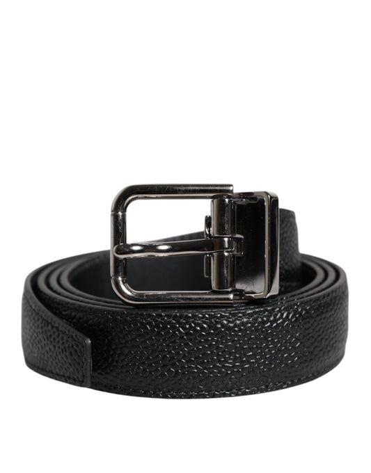 Dolce & Gabbana Black Calf Leather Classic Metal Buckle Men's Belt
