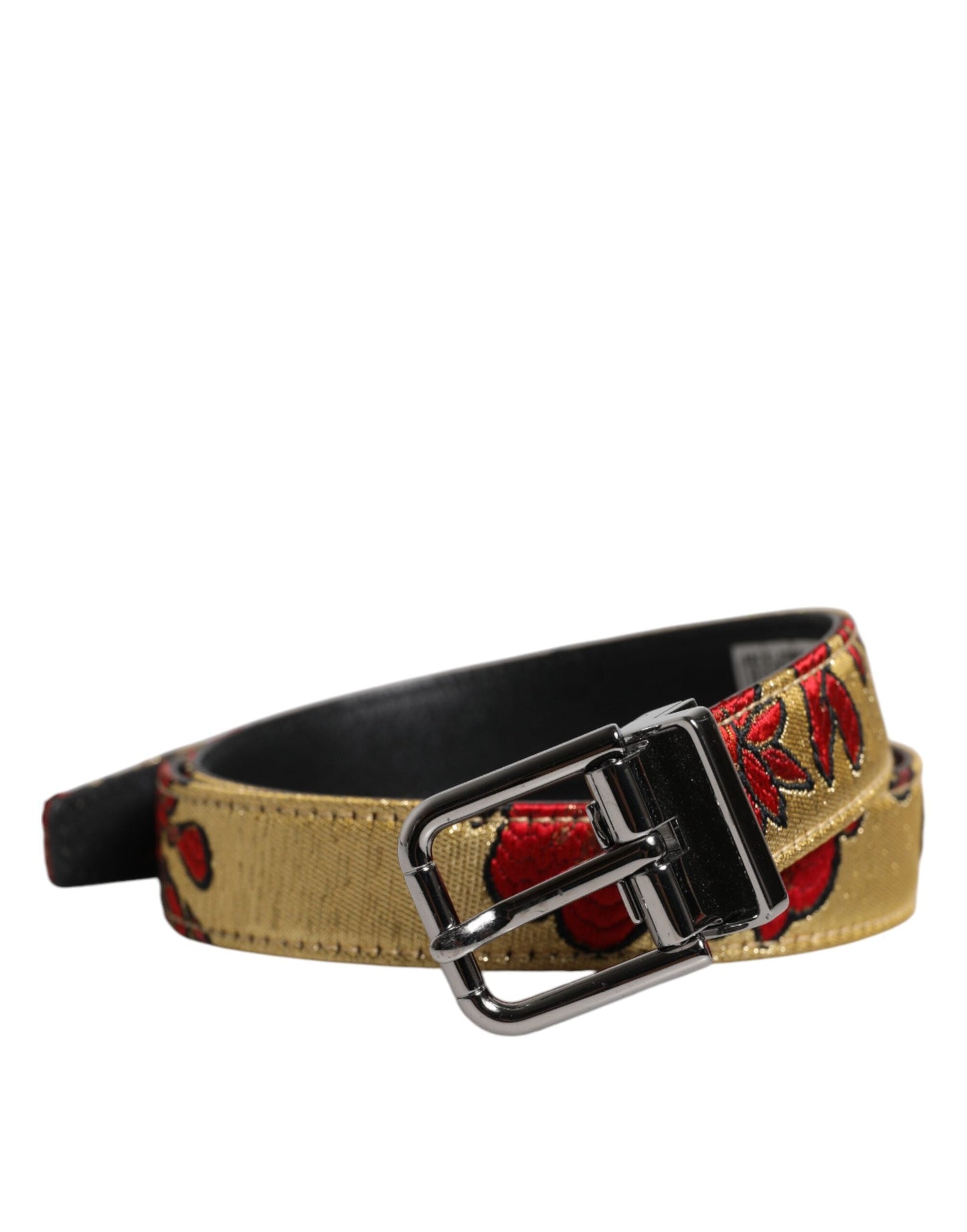 Dolce & Gabbana Gold Floral Jacquard Leather Metal Buckle Men's Belt ()