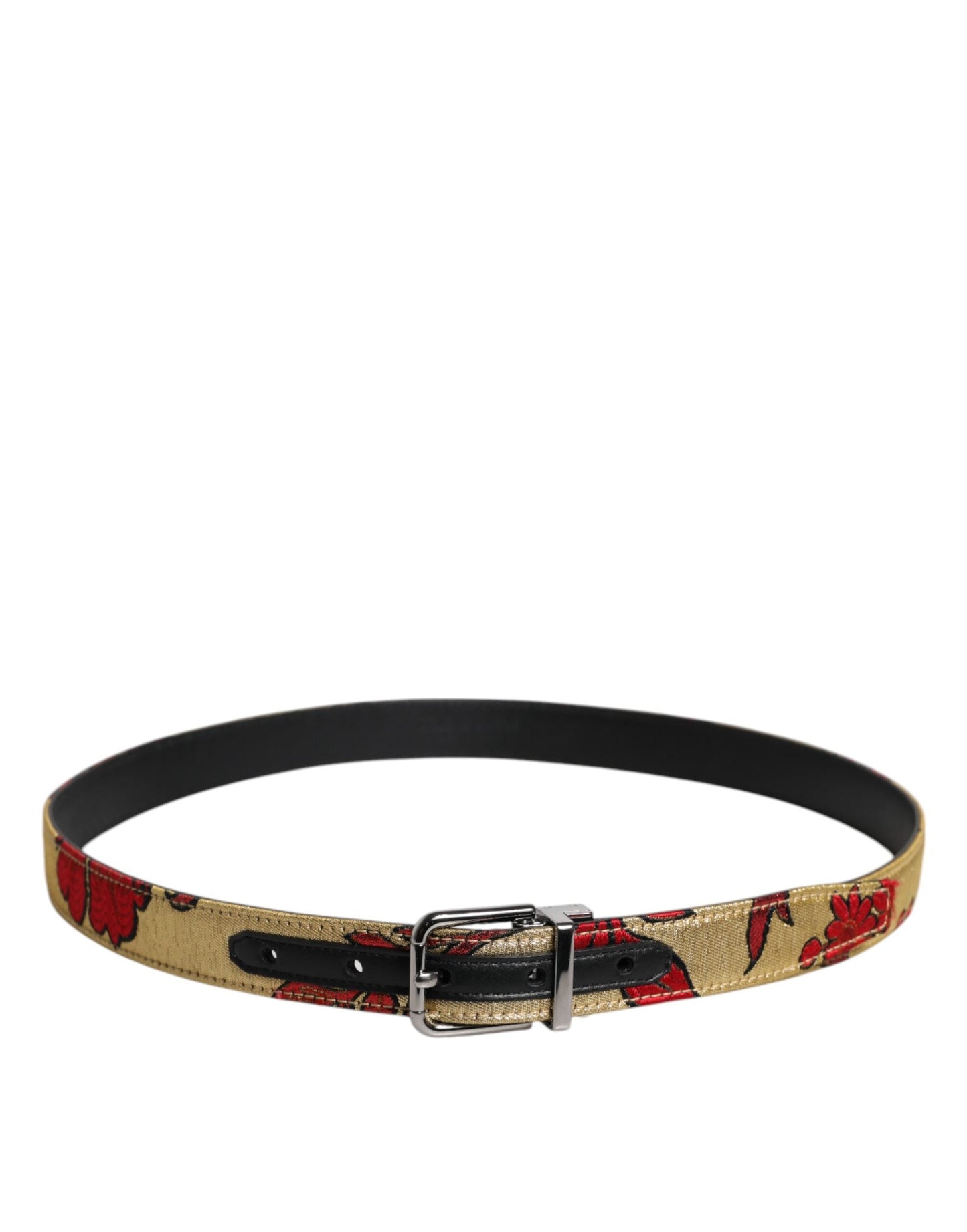 Dolce & Gabbana Gold Floral Jacquard Leather Metal Buckle Men's Belt ()