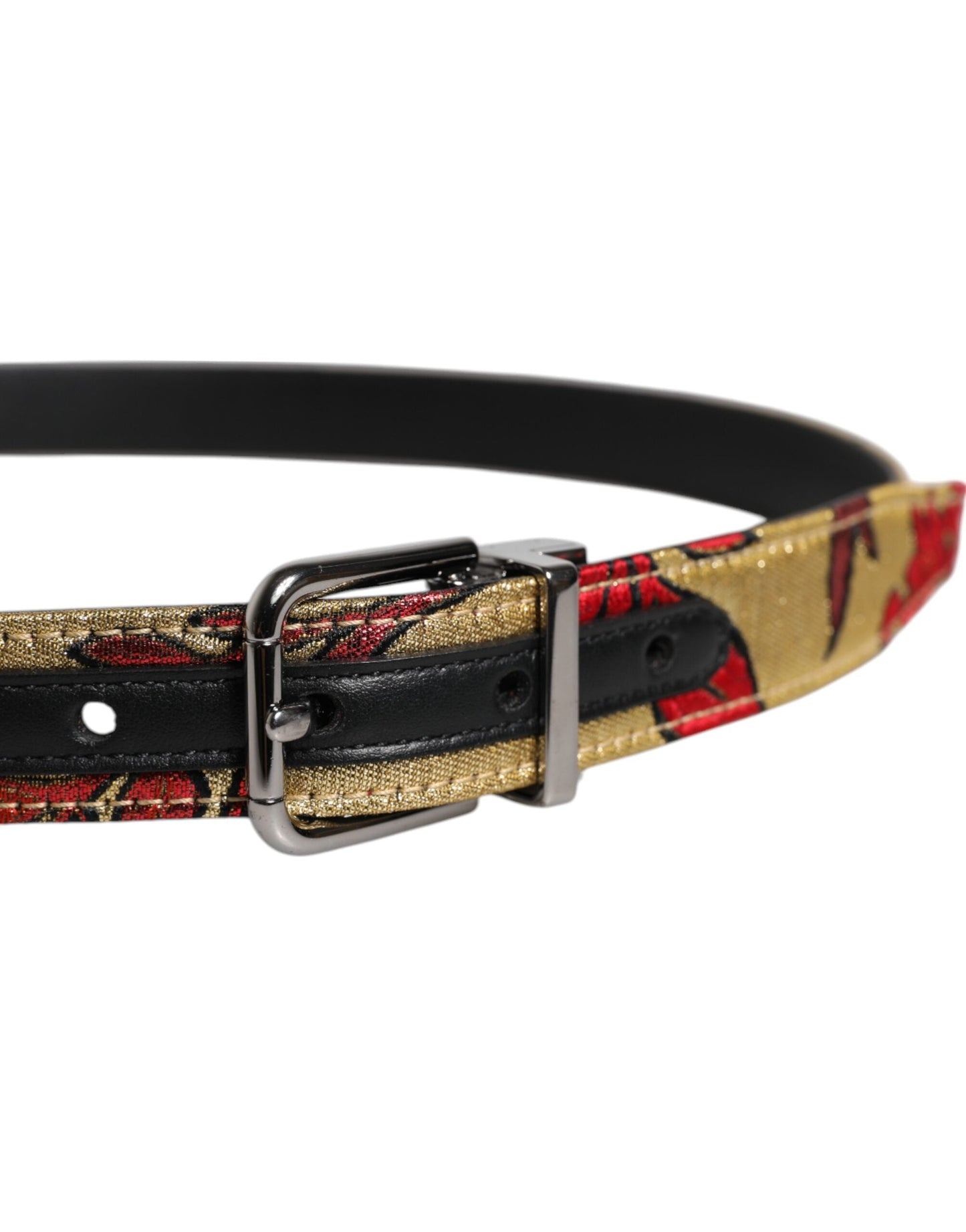 Dolce & Gabbana Gold Floral Jacquard Leather Metal Buckle Men's Belt ()