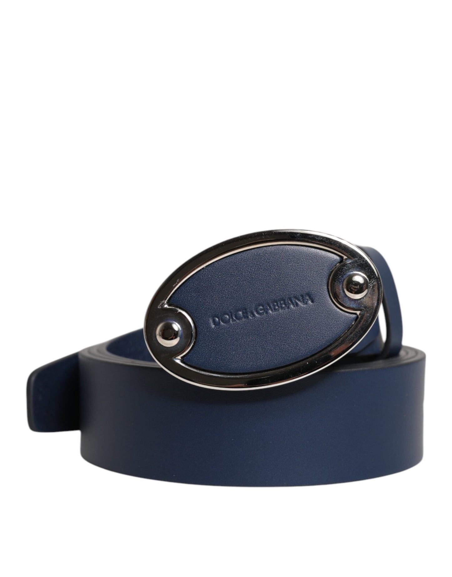 Dolce & Gabbana Blue Leather Classic Metal Logo Buckle Men's Belt