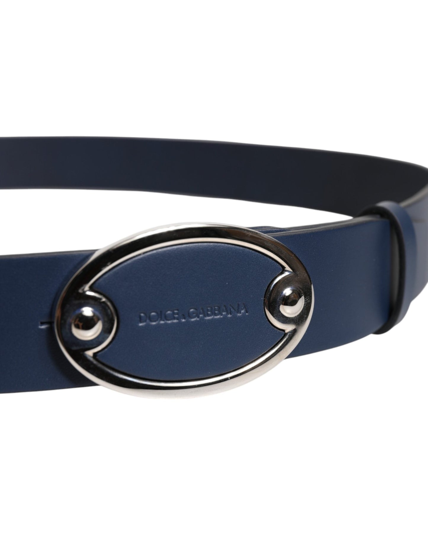 Dolce & Gabbana Blue Leather Classic Metal Logo Buckle Men's Belt