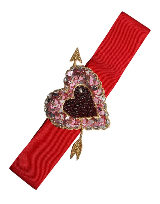 Dolce & Gabbana Red Stretch Wide Waist Heart Embellished Women's Belt