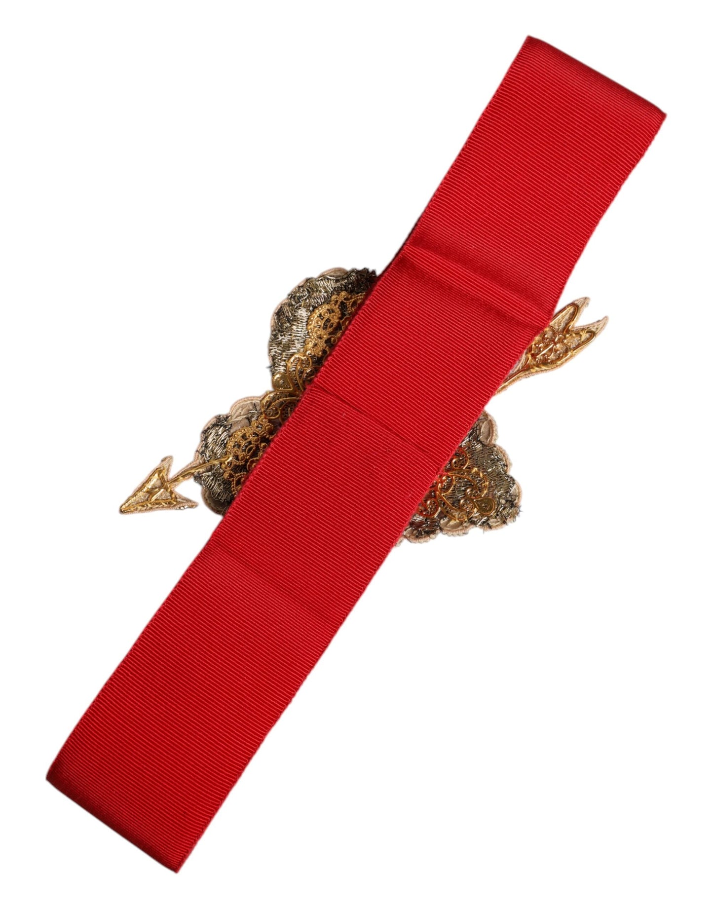 Dolce & Gabbana Red Stretch Wide Waist Heart Embellished Women's Belt