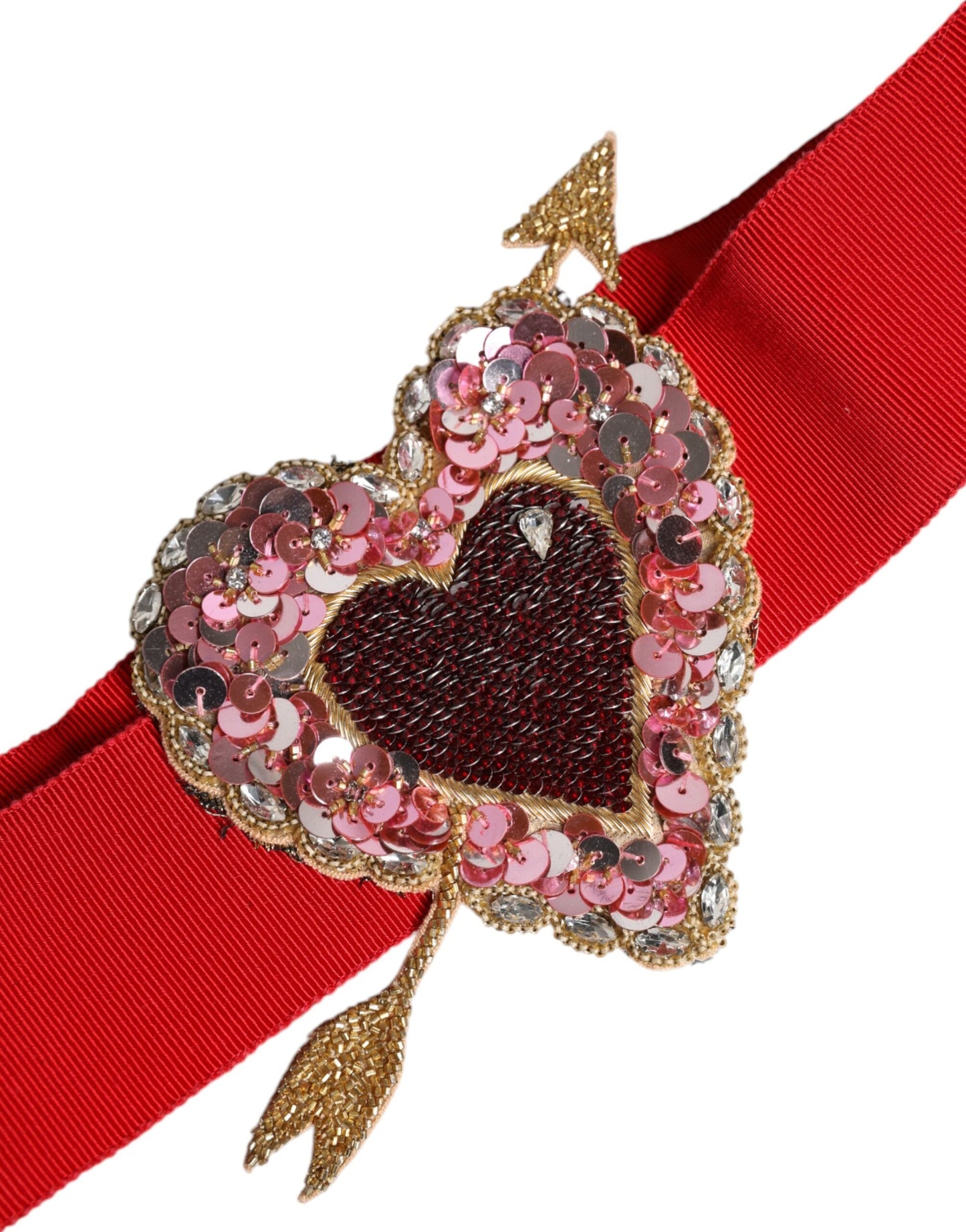 Dolce & Gabbana Red Stretch Wide Waist Heart Embellished Women's Belt