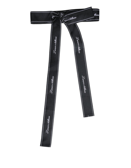 Dolce & Gabbana Black Waist Ribbon Wide Bow Logo Women's Belt