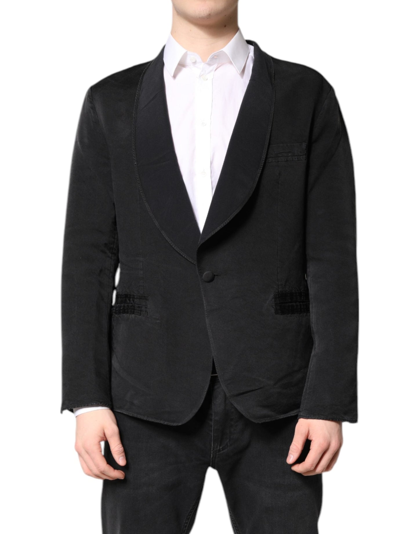 Dolce & Gabbana Black Silk Single Breasted Coat Blazer Men's Suit ()
